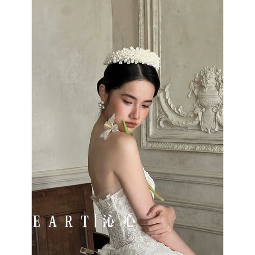 TM｜D17玲兰花朵手作重工花朵发箍小众新娘结婚礼服头纱搭配皇冠