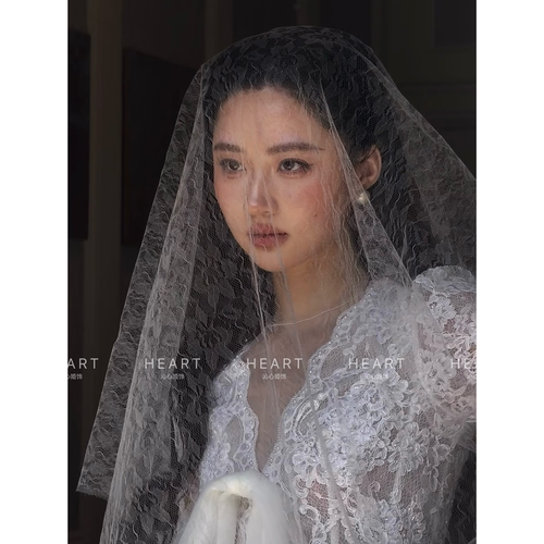 TM｜高透玫瑰蕾丝头纱设计款新娘2m