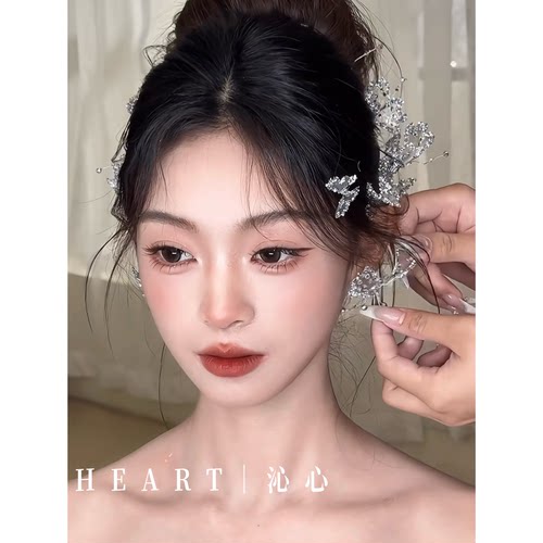 TM｜B13水凝胶精灵碎钻蝴蝶新娘边夹（对夹+耳夹