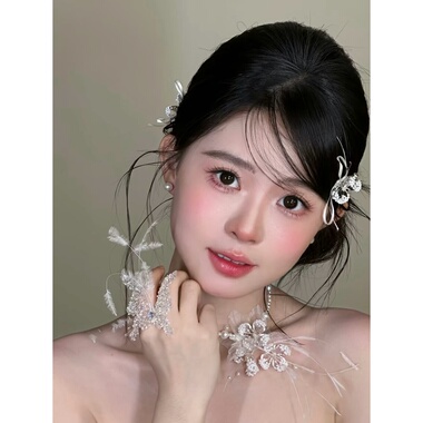 TM｜D7纱花花朵羽毛水凝胶珍珠项链（项链+耳饰