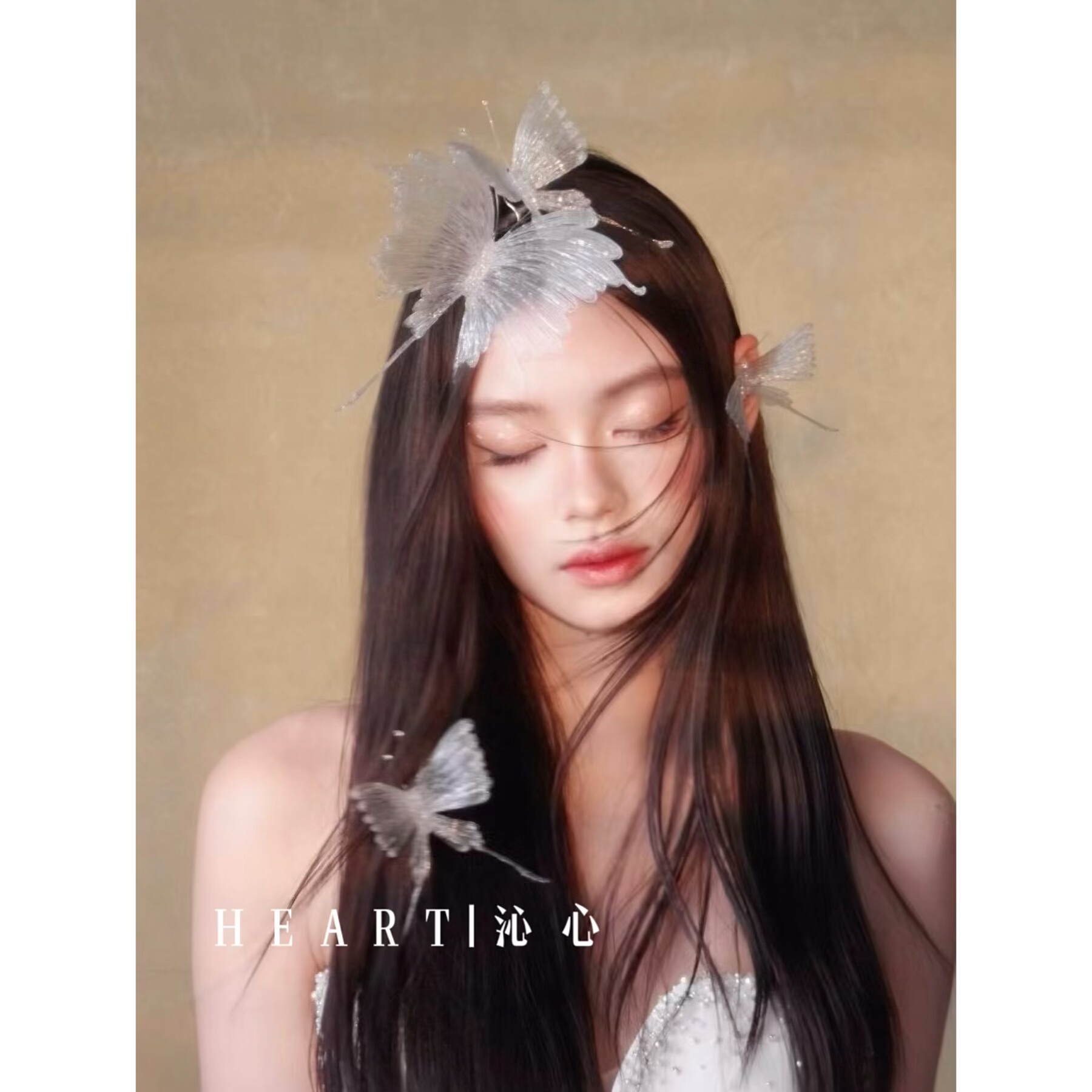 TM｜E36手作高级蝴蝶高透白摄影新娘头饰走秀（5只蝴蝶发夹版本