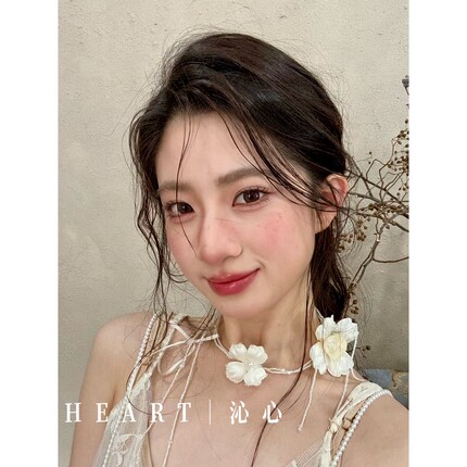 TM｜山茶花韩女无花果新娘手作串珠项链（项链+耳夹