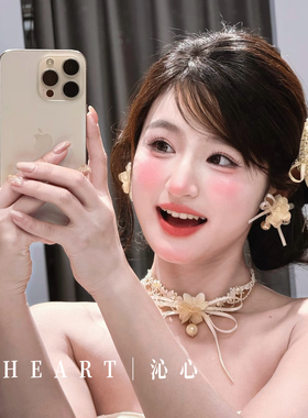 TM｜手作新娘礼服花朵蕾丝蝴蝶结（项链+耳饰