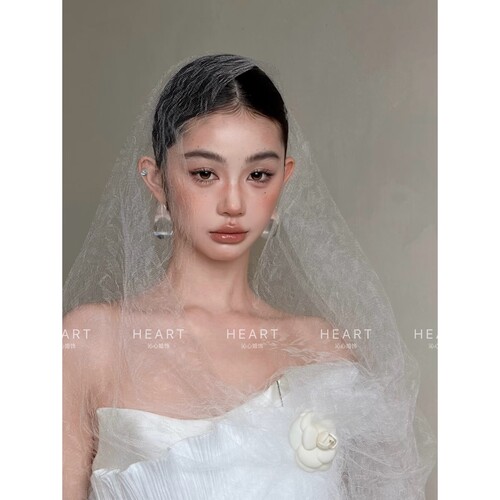 TM｜高透玫瑰蕾丝头纱设计款新娘2m