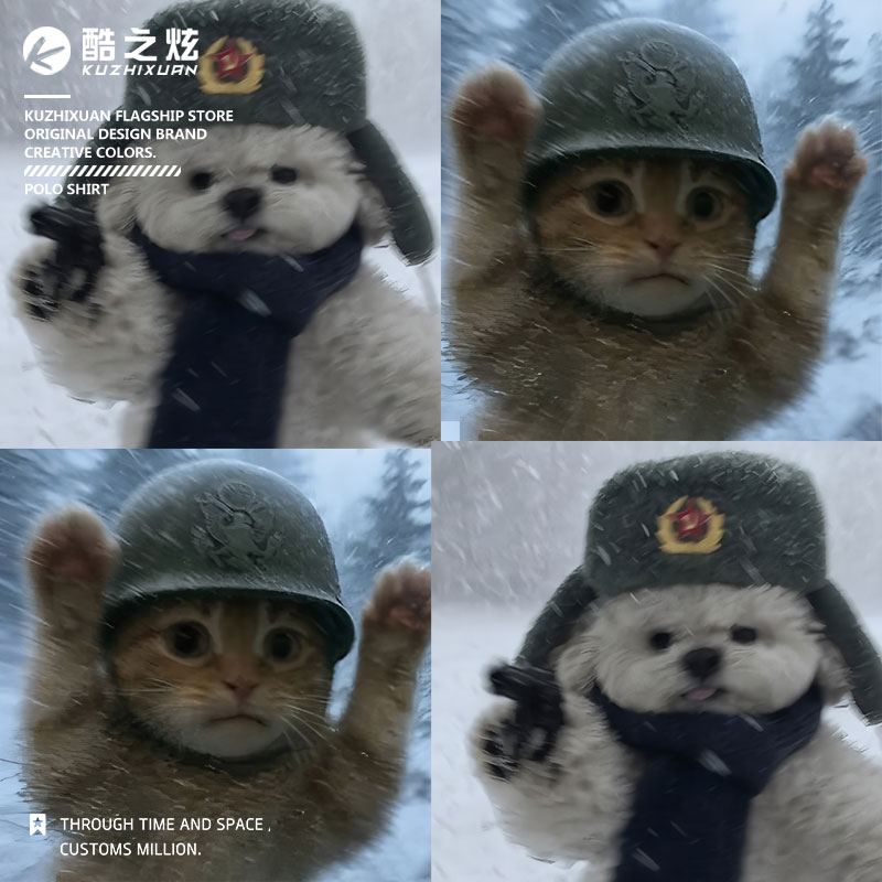 俄罗斯击毙小狗投降小猫搞怪T恤可爱猫猫短袖夏季宽松纯棉情侣衫