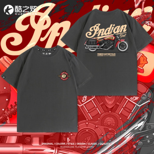 T恤棉男装 bobber复古夏短袖 巡航重机车印第安摩托车Scout改装 美式