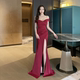 夜场性感一字肩晚礼服新款 显瘦KTV长裙女 足疗K歌足浴技师工衣修身