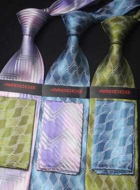 外贸MECCA原单桑蚕丝男士商务正装真丝领带+口袋巾纳米定型10厘米