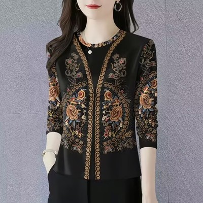 春季大码减龄圆领长袖T恤打底