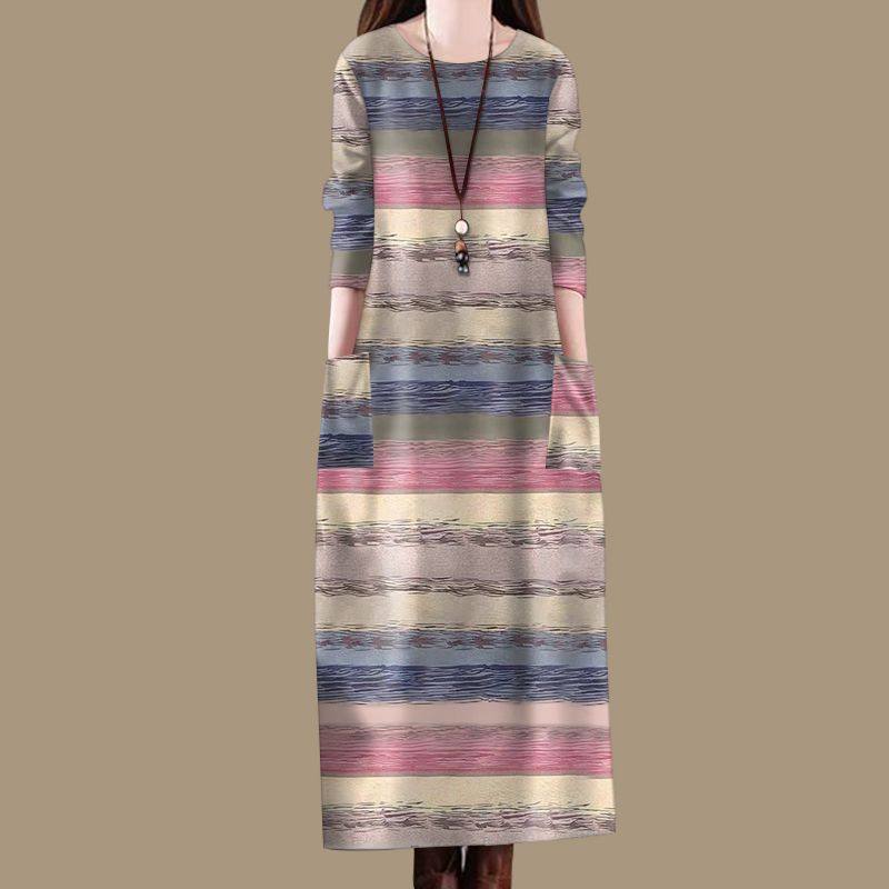 清仓纯棉~高档印花口袋长袖连衣裙女春秋季复古气质宽松圆领裙子,女装/女士精品,连衣裙,淘宝优惠券,粉丝福利购,淘宝优惠卷