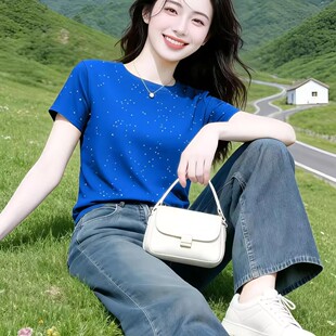 大码 新款 减龄洋气上衣2026时尚 圆领T恤短袖 打底 清仓捡漏 女装 夏季