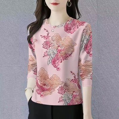 春季大码减龄圆领长袖T恤打底