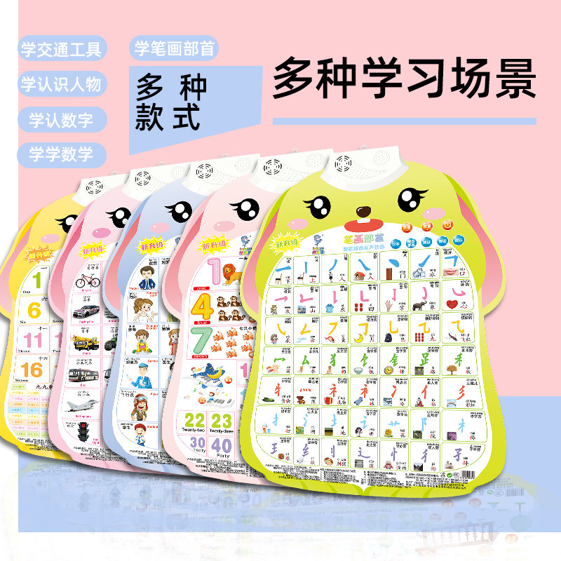儿童笔画部首有声挂图学习偏旁部首发声墙贴笔顺语音挂画汉字挂墙