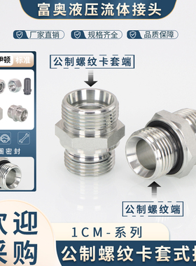 液压接头1CM外丝公制H型22*1.5卡套直通ED圈密封24度内锥碳钢直接