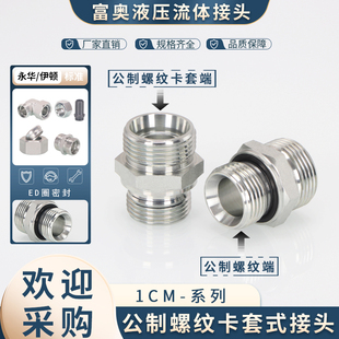 液压接头1CM外丝公制H型22 1.5卡套直通ED圈密封24度内锥碳钢直接