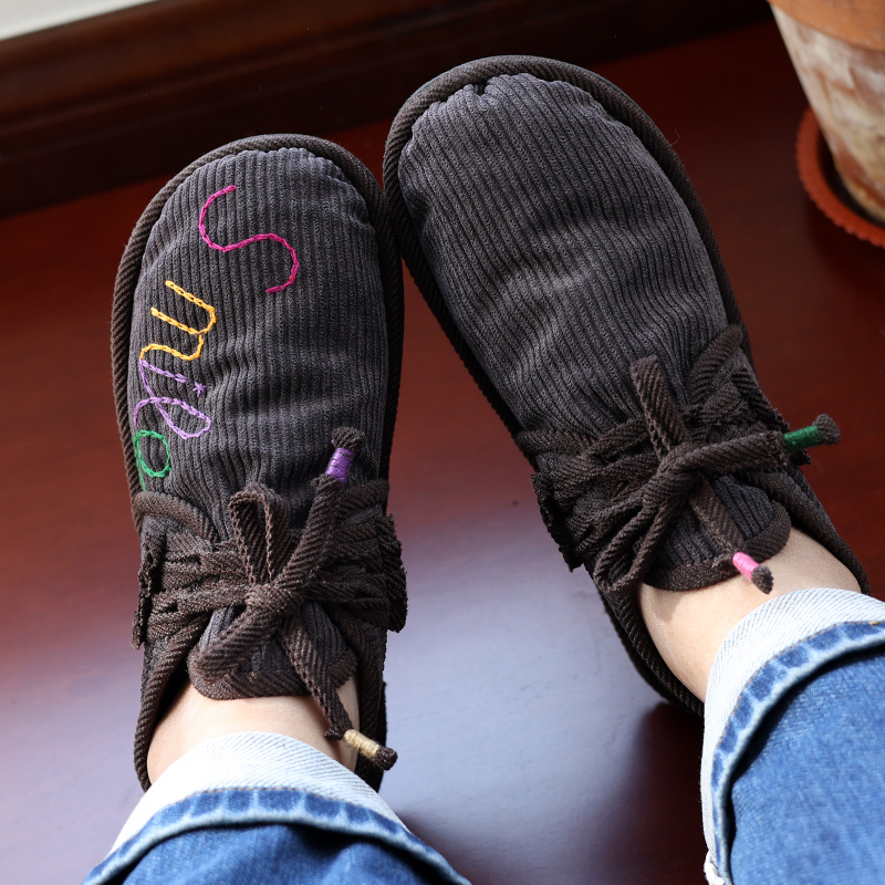 手工刺绣微笑布鞋冬季加绒加厚保暖女鞋秋冬款女士布鞋子女鞋新款