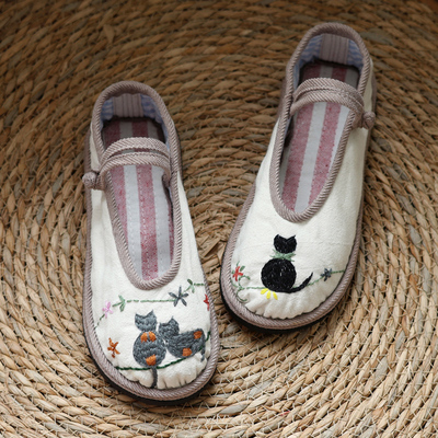 欢喜手创三只小猫软底布鞋