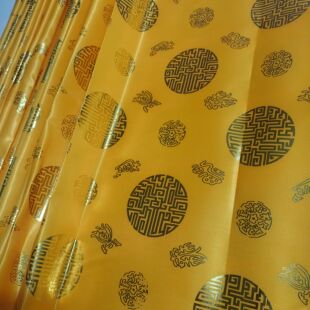 烫金布料棺材里子布黄色寿衣万寿团绸布丝绸供桌佛堂佛像围布围布