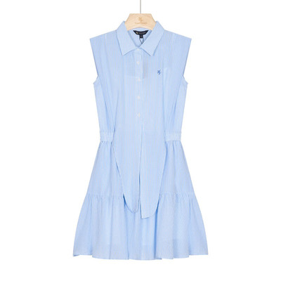 保罗彼得 专柜同款 女士小清新简约收腰条纹衬衫连衣裙YNEB52680