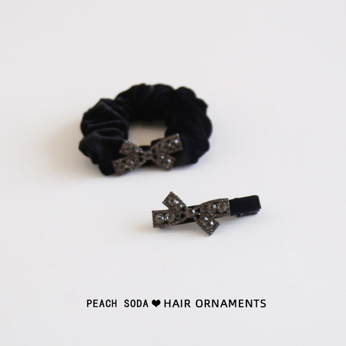 闪钻精致黑色蝴蝶结发夹丝绒发圈