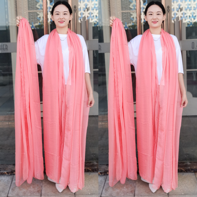跳舞丝巾女纯色围巾女秋冬雪纺桔粉色纱巾3米防晒沙滩巾春夏披肩