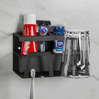 304不锈钢牙刷置物架 卫生间免打孔漱口杯架吸壁挂式电动牙缸架