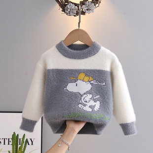 男童毛衣冬季加厚儿童秋冬款水貂绒针织衫加绒套头中小童打底上衣