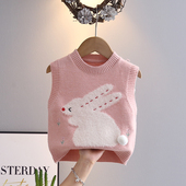 女童针织马甲春秋新款 中小童卡通毛线背心儿童女孩小白兔毛衣外穿