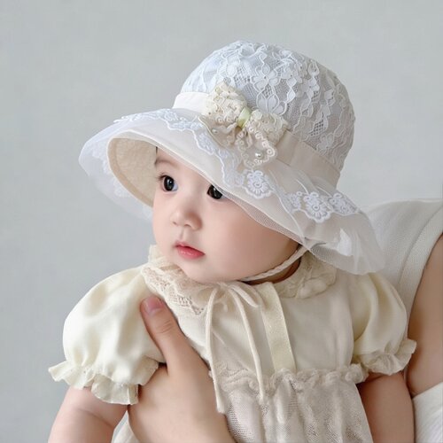婴儿帽子春秋季透气女宝宝蕾丝公主宫廷帽防晒小月龄夏季女童胎帽