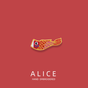 红色锦鲤刺绣补丁贴布可爱日系情侣衣服时尚 饰贴 羽绒服修补破洞装