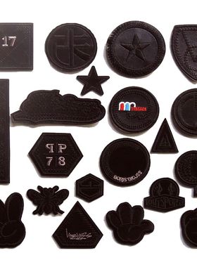 黑色PU皮革刺绣补丁贴布皮衣羽绒服牛仔裤子修补贴背胶可熨烫