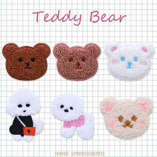 饰switch壳DIY布贴 毛绒小熊可缝补丁贴自粘胶刺绣贴围巾龙骧包装