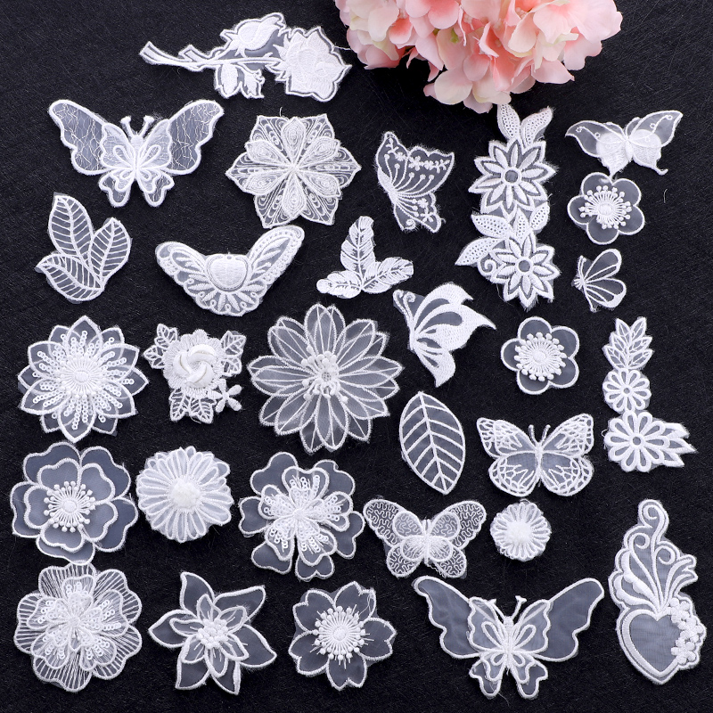 免缝自粘白色蕾丝衣服欧根纱修补