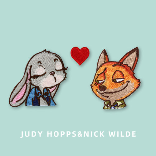 兔子警官与赤狐狸刺绣帽子装饰贴