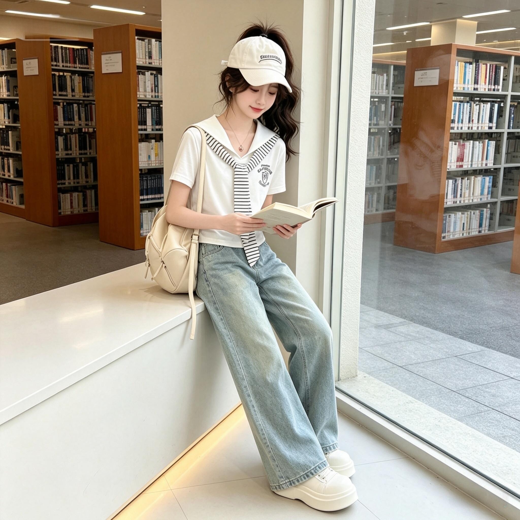 女童海军风一体披肩短袖套装夏季儿童运动套装