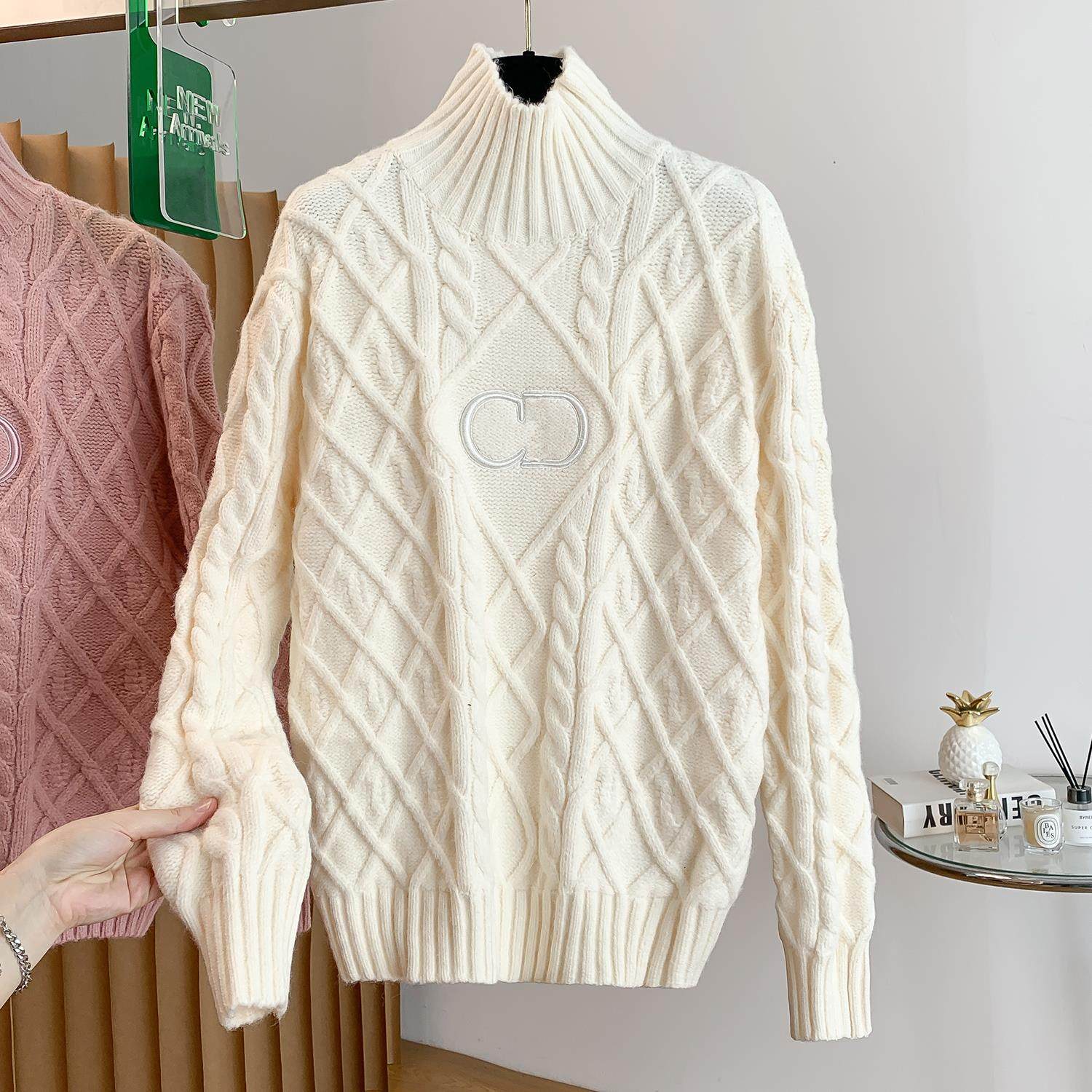 秋冬高领套头针织衫长袖字母刺绣宽松男女同款毛衣格纹慵懒风上衣,女装/女士精品,羊绒衫,淘宝优惠券,粉丝福利购,淘宝优惠卷