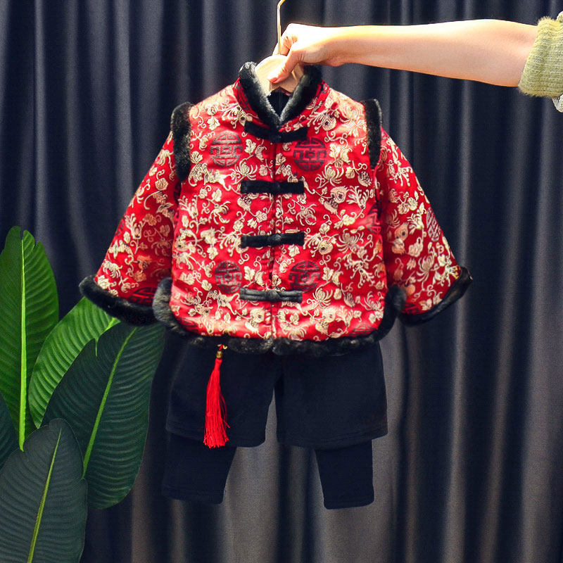 男女童汉服古装婴儿童唐装新年服宝宝过年喜庆衣服中国风拜年服冬