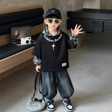 男童春秋款套装2025新款儿童韩范痞帅卫衣牛仔裤宝宝男孩两件套潮