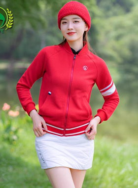 新款高尔夫女装长袖衣服秋冬户外夹克红色厚款拉链毛衣外套