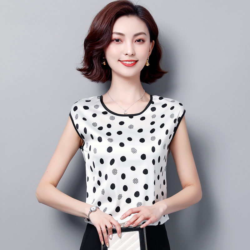 夏装大码真丝吊带背心女外穿无袖打底衫显瘦印花缎面桑蚕丝上衣潮