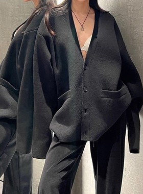 大V领廓形宽松针织开衫宽松百搭显瘦冬女毛衣外套 2025秋冬加厚款