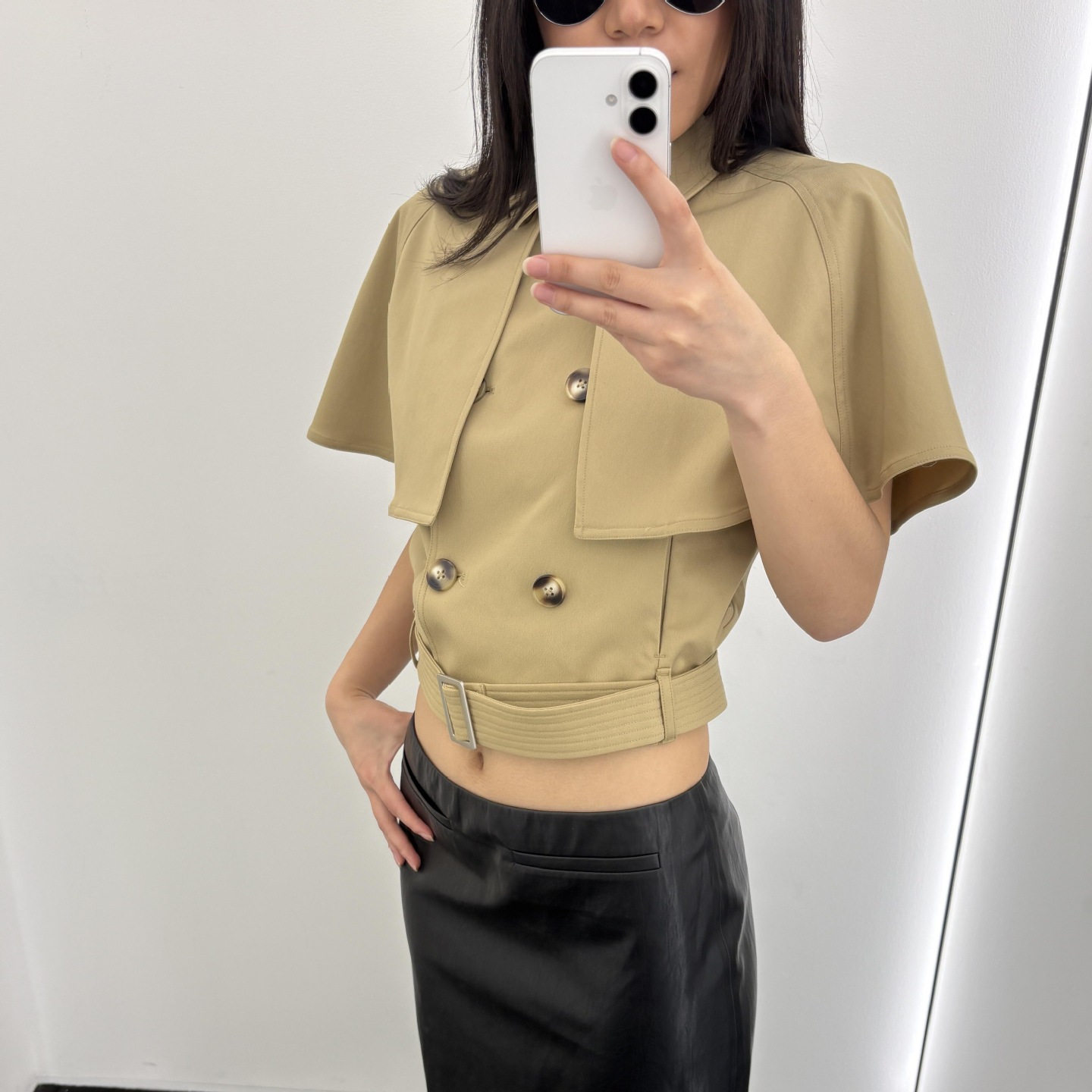 小众RA*雅痞可拆卸斗篷风衣夹克女26春夏两件套单排扣卡其色外套