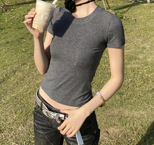2026夏季新款精选针织面料修身T恤女 Tencel天丝薄款修身短袖