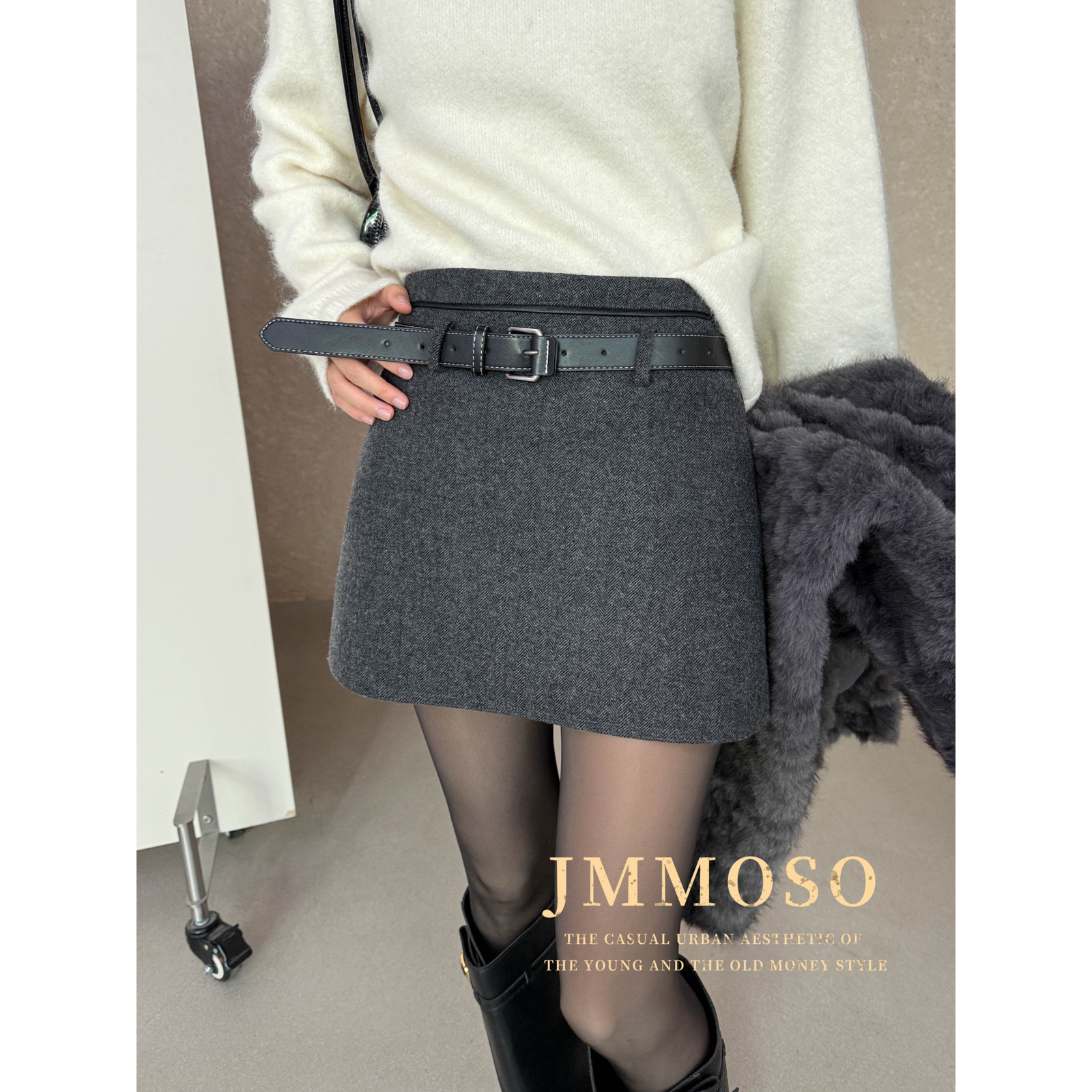 GODDESS-通勤短裙半身裙(配腰带)（含50羊毛）(加绒里裤)J268688