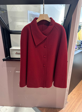 多金-赫本风红色翻领修身羊毛外套（含100羊毛）814-25853