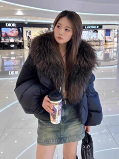 高端羽绒服超大貉子毛领皮草外套女韩版宽送百搭2024冬新款
