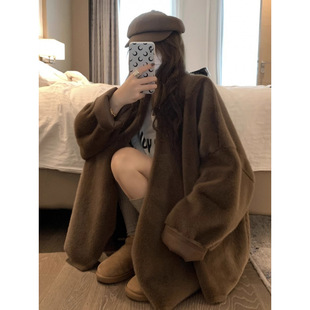 皮毛一体外套女2024环保皮水貂新款质感一绝美拉德韩系毛毛大衣