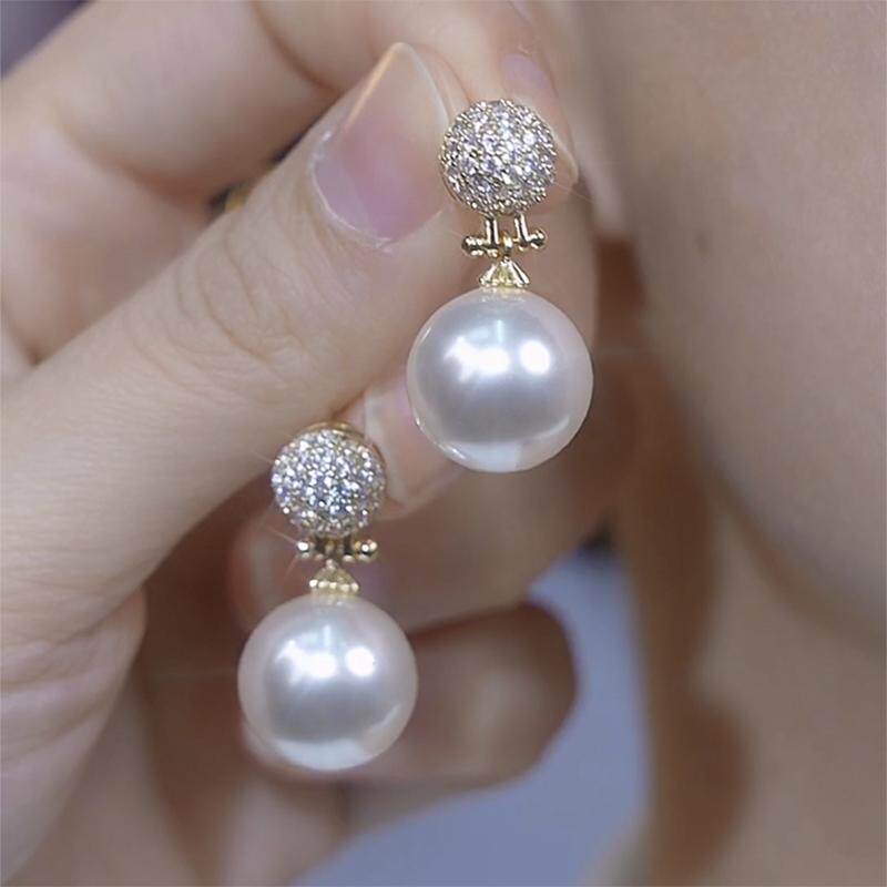 轻奢高级感微镶满钻珍珠耳钉女精致耳环气质耳坠小众通勤耳饰品