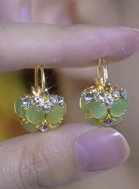 精致绿色猫眼石花篮耳钉女耳环轻奢高级感气质大气耳饰2025新款