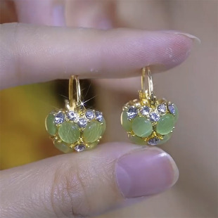 精致绿色猫眼石花篮耳钉女耳环轻奢高级感气质大气耳饰2025新款